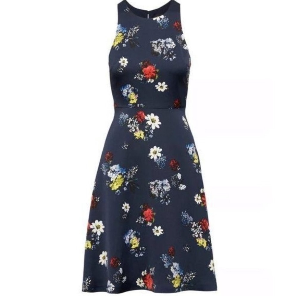 Banana Republic Patrizia floral racerback navy dress fit and flare red white